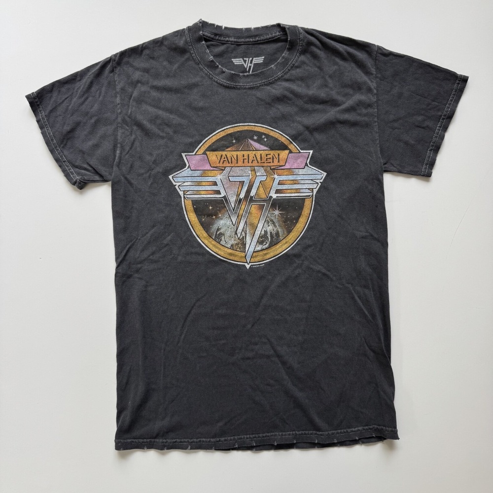 VAN HALEN World Tour Concert Tee Shirt Small Gray 2018 Distressed Rock Band